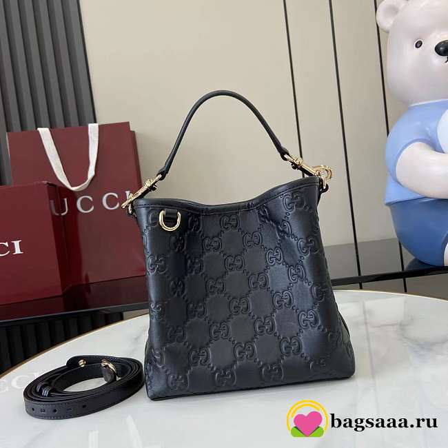 Bagsaaa Gucci GG Emblem Mini Bucket Bag 815118 black embossed GG - 19x18x11 cm - 1