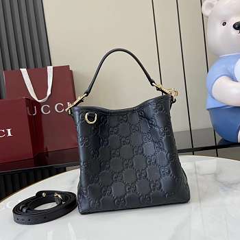 Bagsaaa Gucci GG Emblem Mini Bucket Bag 815118 black embossed GG - 19x18x11 cm