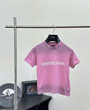 Bagsaaa BALENCIAGA Cropped distressed logo-print pink - 1