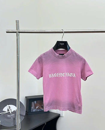 Bagsaaa BALENCIAGA Cropped distressed logo-print pink