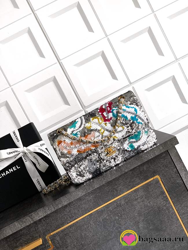 Bagsaaa Chanel Classic 11.12 Handbag A01112 Silver & Multicolour - 25.5cm - 1