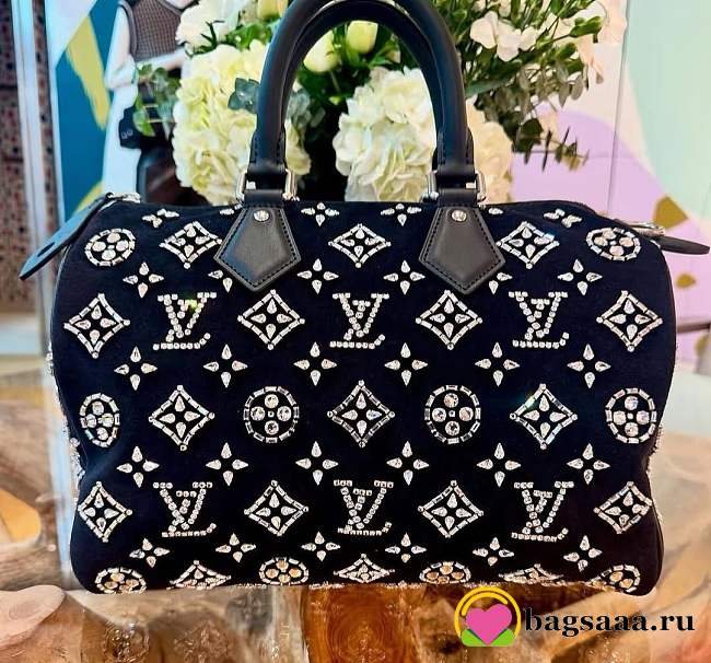 Bagsaaa LV M14464 Speedy P9 Bandoulière 30 Black Suede - 32cm - 1