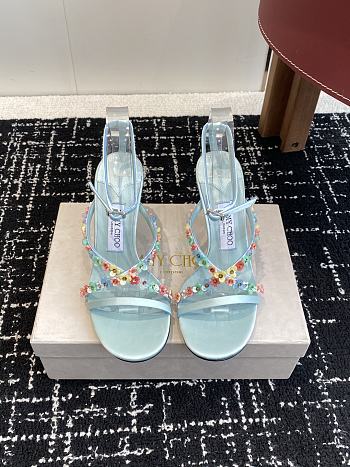 Bagsaaa Jimmy Choo Blanche 90 Light Verde Satin Sandal with Daisy Embroidery