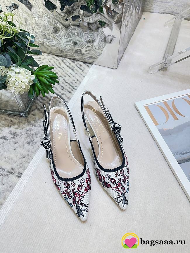 Bagsaaa J'Adior Slingback Pump Cotton Embroidered with Nude and White Millefiori Motif - 1