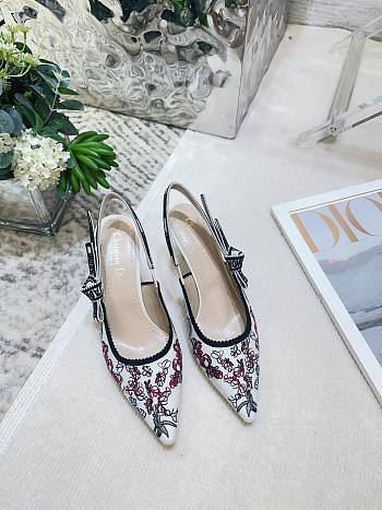 Bagsaaa J'Adior Slingback Pump Cotton Embroidered with Nude and White Millefiori Motif