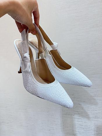 Bagsaaa J'Adior Slingback Pump White Embroidered Cotton and Microbeads