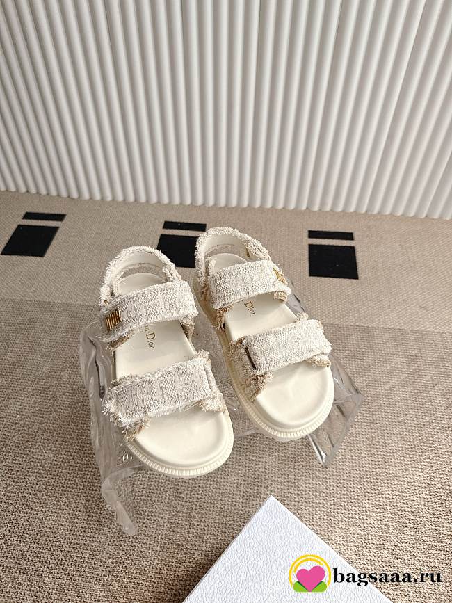Bagsaaa Dioract Sandal Fringed Cotton Embroidered with Natural Dior Oblique Motif - 1
