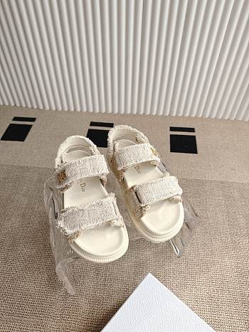 Bagsaaa Dioract Sandal Fringed Cotton Embroidered with Natural Dior Oblique Motif