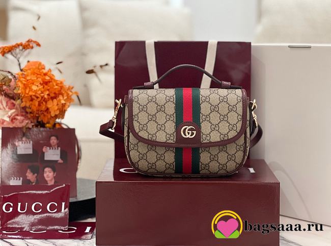 Bagsaaa Gucci Ophidia small top handle bag 836843 beige & red - 20cm - 1