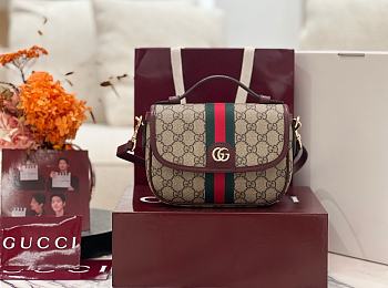 Bagsaaa Gucci Ophidia small top handle bag 836843 beige & red - 20cm