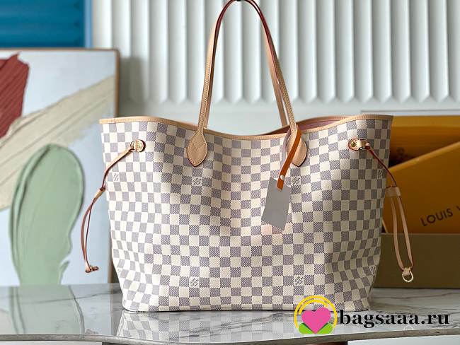 Bagsaaa LV N40601 Neverfull GM Tote Bag Damier Azur & Rose Pink - 39cm - 1