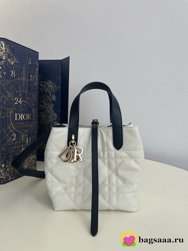 Bagsaaa Small Dior Toujours Vertical Tote Bag Two-Tone Latte and Black - 18cm - 1