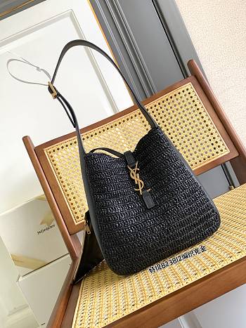 Bagsaaa YSL LE 5 À 7 supple small in raffia and leather 823812 black - 22cm