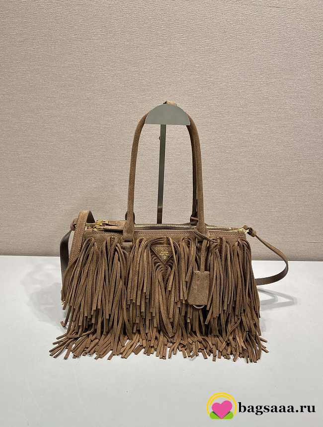 Bagsaaa Prada Prada Galleria medium suede bag with fringe brown - 30cm - 1