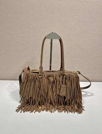 Bagsaaa Prada Prada Galleria medium suede bag with fringe brown - 30cm