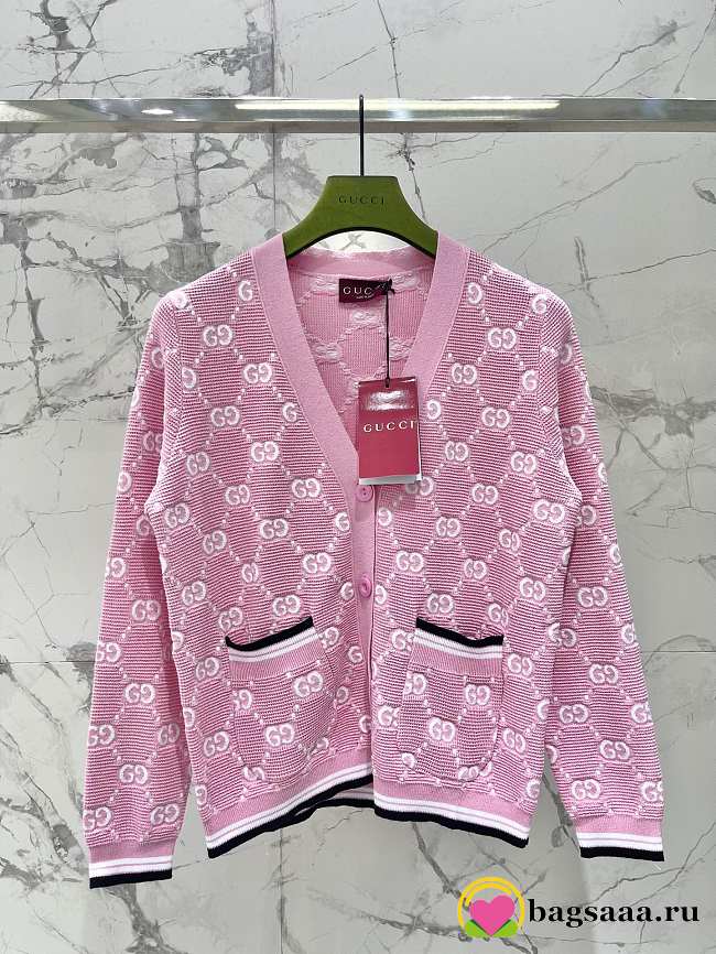 Bagsaaa Gucci Cotton cardigan with GG intarsia in pink and ivory - 1