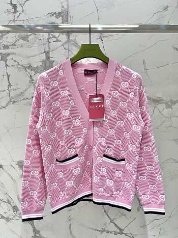 Bagsaaa Gucci Cotton cardigan with GG intarsia in pink and ivory