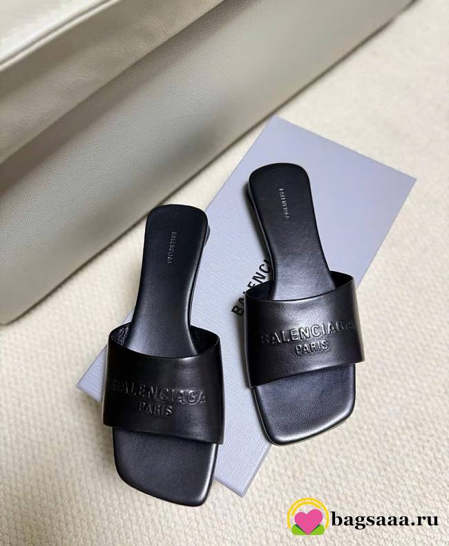 Bagsaaa Balenciaga Dutyfree Leather Logo Slide Sandals black - 1