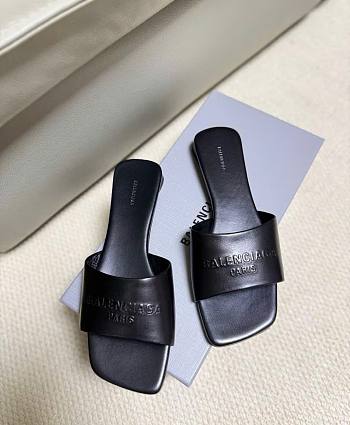 Bagsaaa Balenciaga Dutyfree Leather Logo Slide Sandals black