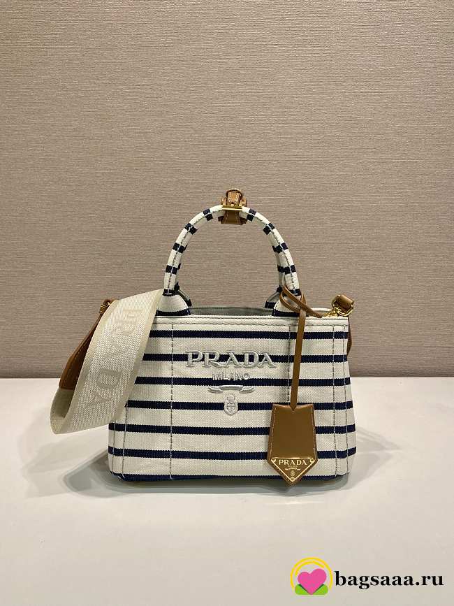 Bagsaaa Jardinière striped cotton canvas mini-bag 1BA038 ivory & navy - 22cm - 1