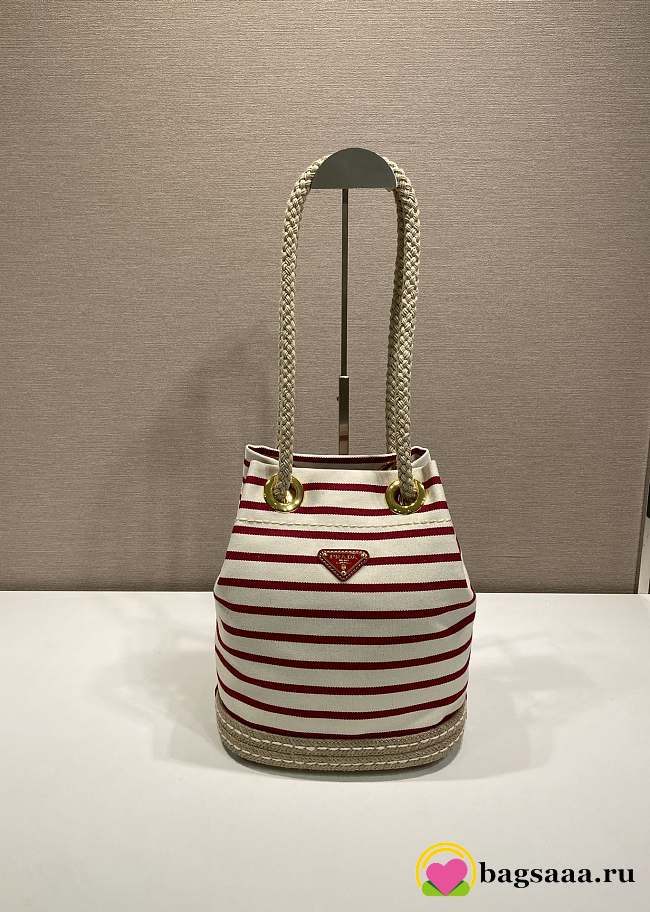 Bagsaaa Prada Mariner small red striped fabric bucket bag 1BE082 - 28cm - 1