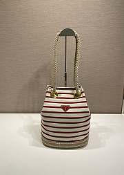 Bagsaaa Prada Mariner small red striped fabric bucket bag 1BE082 - 28cm - 1