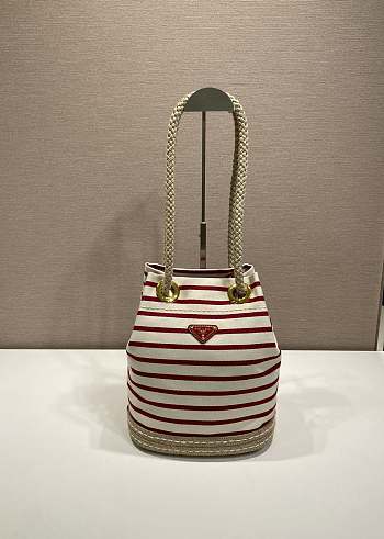 Bagsaaa Prada Mariner small red striped fabric bucket bag 1BE082 - 28cm