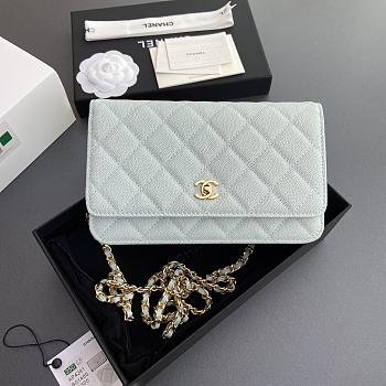 Bagsaaa Chanel Classic Wallet on Chain Light Blue - 12.3 x 19.2 x 3.5cm