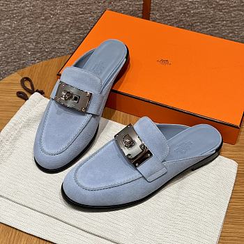 Bagsaaa Hermes Iota Mule Blue & Silver