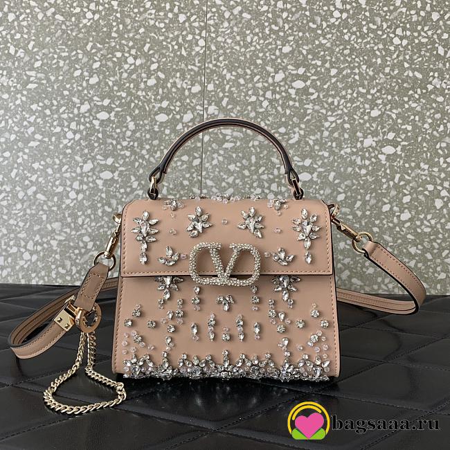 Bagsaaa Valentino Garavani Vsling Mini Embroidered Handbag Rose Cannelle - 19cm - 1