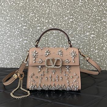 Bagsaaa Valentino Garavani Vsling Mini Embroidered Handbag Rose Cannelle - 19cm