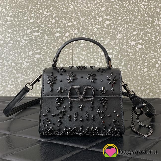 Bagsaaa Valentino Garavani Vsling Mini Embroidered Handbag Black - 19cm - 1