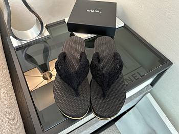 Bagsaaa Chanel G46202 black cotton thongs - 5.5cm