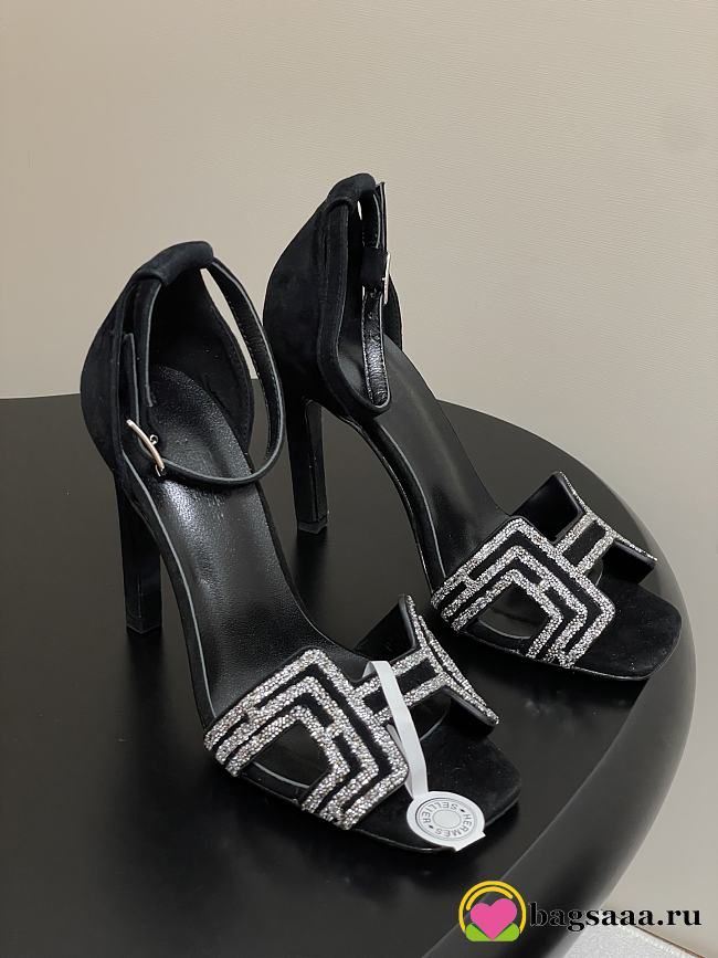 Bagsaaa Hermes Premiere 105 sandal black suede - 1