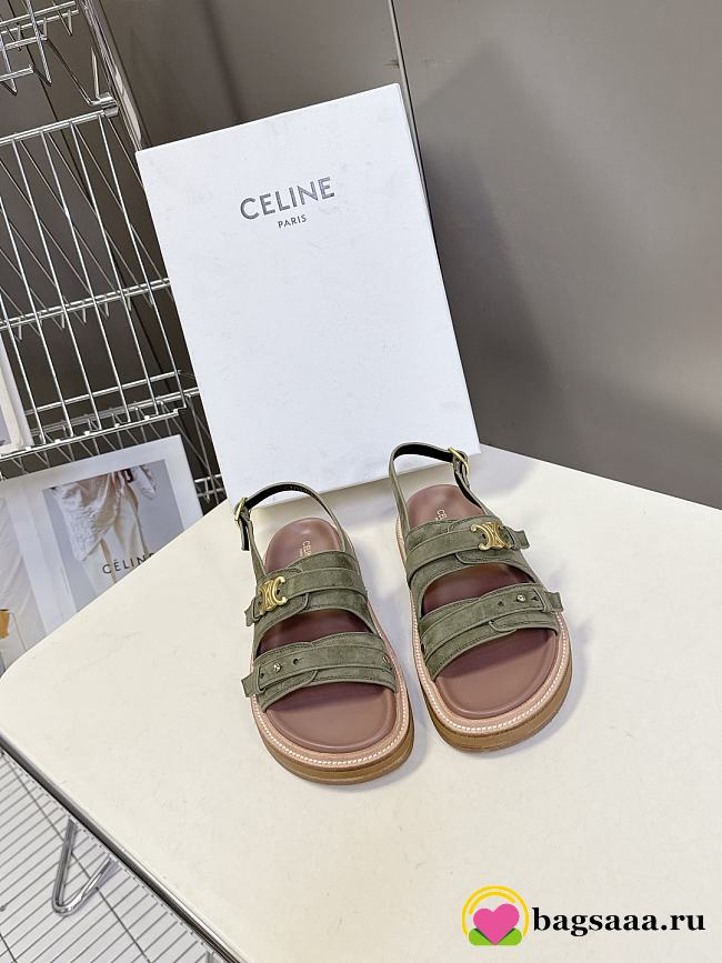 Bagsaaa Celine - Tippi Triomphe Sandal In Suede Calfskin green - 1