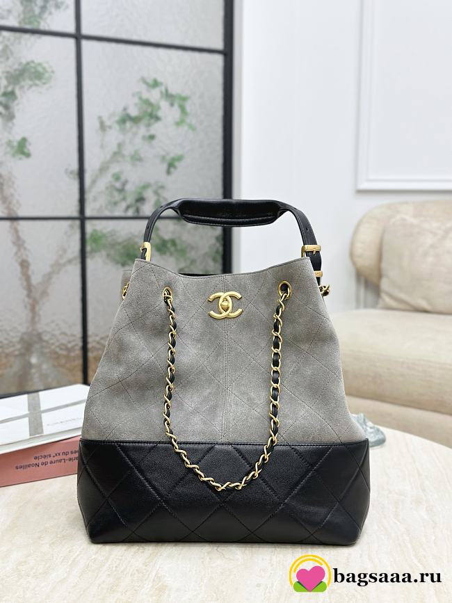 Bagsaaa Chanel Shopping Bag AS5636 Gray & Black Suede - 33cm - 1