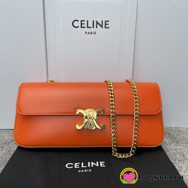 Bagsaaa Celine Orange Calfskin Triomphe Cuir Chain Shoulder Bag - 30cm - 1