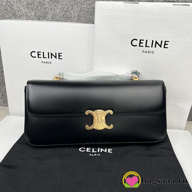 Bagsaaa Celine Black Calfskin Triomphe Cuir Chain Shoulder Bag - 30cm - 1