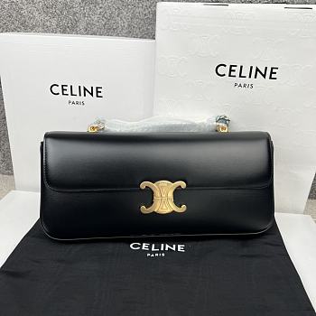 Bagsaaa Celine Black Calfskin Triomphe Cuir Chain Shoulder Bag - 30cm