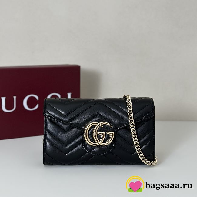 Bagsaaa Gucci GG Marmont wallet on chain ‎837745 black - 19.5cm - 1