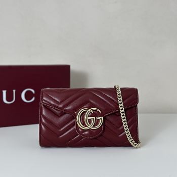 Bagsaaa Gucci GG Marmont wallet on chain ‎837745 dark red - 19.5cm