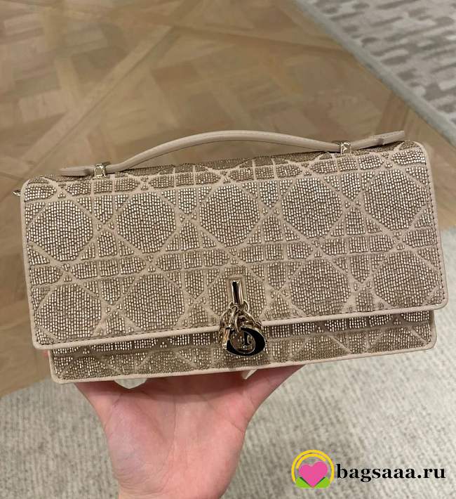 Bagsaaa Dior Or My Dior Mini Bag Caramel Beige Microbead-Embroidered Cotton with Cannage Motif - 21cm - 1