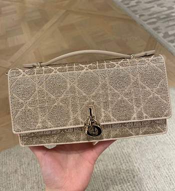 Bagsaaa Dior Or My Dior Mini Bag Caramel Beige Microbead-Embroidered Cotton with Cannage Motif - 21cm