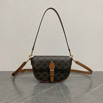 Bagsaaa Celine Folco Shoulder Bag In Triomphe Canvas And Calfskin 122652 - 20cm