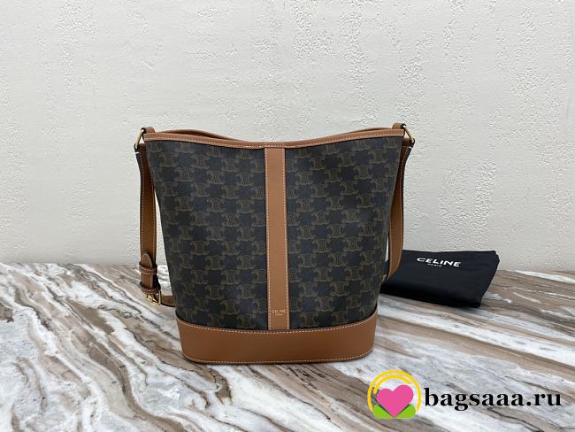 Bagsaaa Celine Medium Bucket In Triomphe Canvas And Calfskin 191132 - 24cm - 1