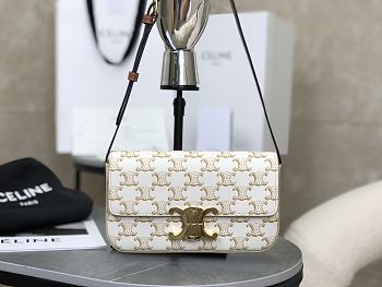 Bagsaaa Celine Shoulder Bag Claude In Triomphe Canvas And Calfskin 194142 white - 20.5cm