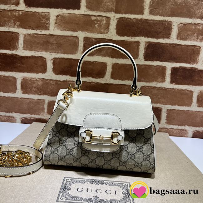 Bagsaaa Gucci Horsebit 1955 mini top handle bag 703848 beige & white - 22cm - 1