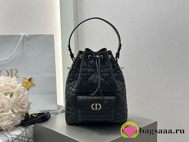Bagsaaa Small Dior Caro Bucket Bag Black Macrocannage Lambskin - 24cm - 1