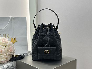 Bagsaaa Small Dior Caro Bucket Bag Black Macrocannage Lambskin - 24cm