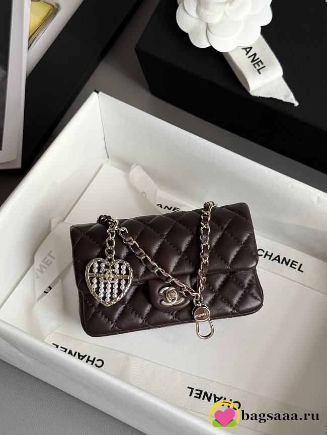 Bagsaaa Chanel Classic Mini Bag with hook AP4760 Dark Brown - 8 x 12.5 x 5cm - 1